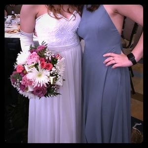 white full length prom dress